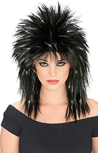 Rubie's black spiky wig with silver tinsel accents