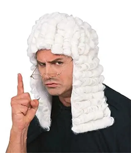 White retro judge wig on a mannequin head