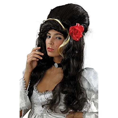 Black beehive wig with rose by Bristol Novelty