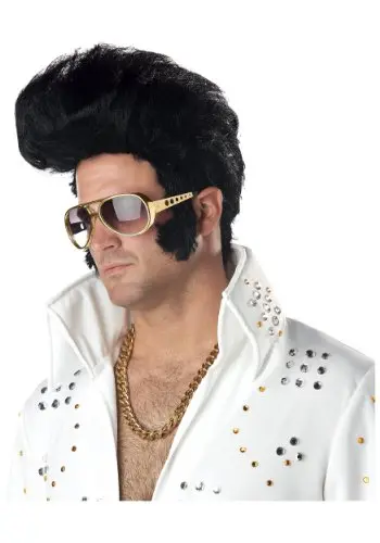 Rock Legend costume wig with black slicked-back hair and sideburns