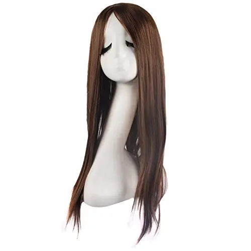 MapofBeauty long straight brown wig with side bangs