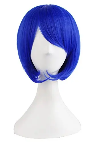 MapofBeauty 12 inch fashion short straight diagonal bangs wig in navy blue