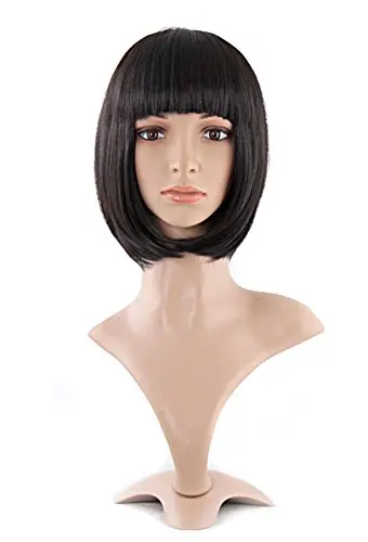 MapofBeauty short straight flat bangs wig in natural black