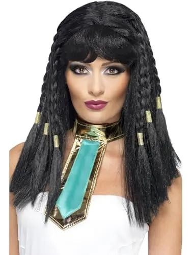 Smiffy's Women's Ancient Egyptian Black Wig with Braids and Gold Trim