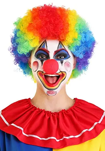 Jumbo rainbow clown wig with bright multicoloured curls