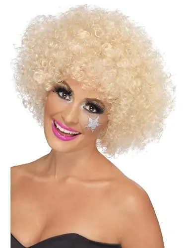 70s funky blonde afro wig on model