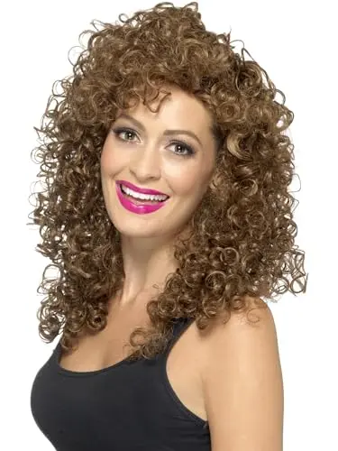 Smiffys long brown curly 80s wig