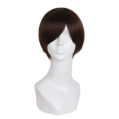 MapofBeauty men's side bangs short straight synthetic wig dark brown