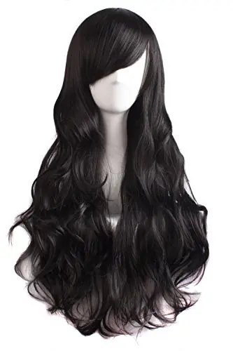 MapofBeauty 28 Inch Long Curly Full Hair Wig in Black