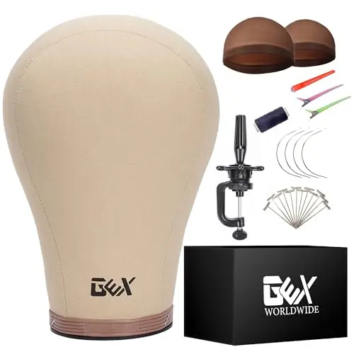 GEX 23-inch light brown cork canvas wig block head with mount hole