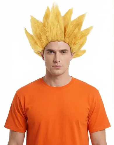 Miccostumes men's gold anime style cosplay wig for hero character looks