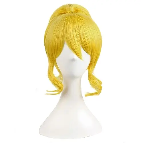 MapofBeauty side bangs curly wig in gold