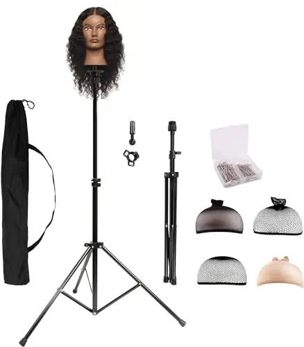 HYOUJIN black adjustable tripod wig stand with carry bag