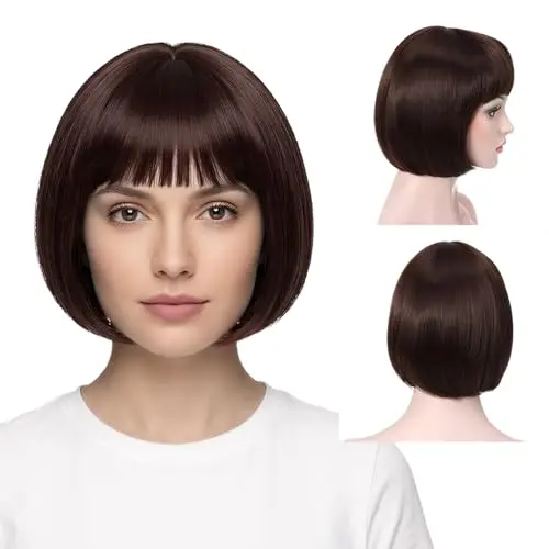 OneDor 10 Short Straight Flapper Bob wig in medium chestnut brown
