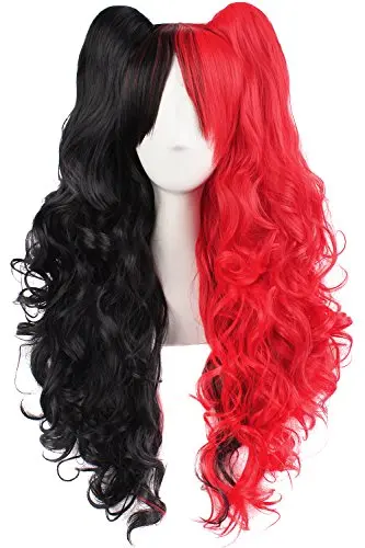 Black and red curly Lolita wig with clip-on ponytails