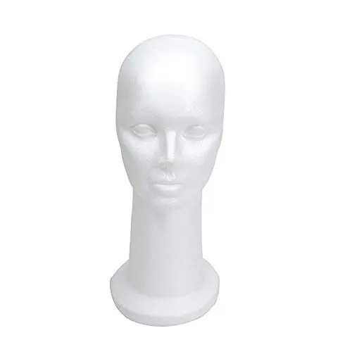 White pedestal foam wig head with 15-inch height