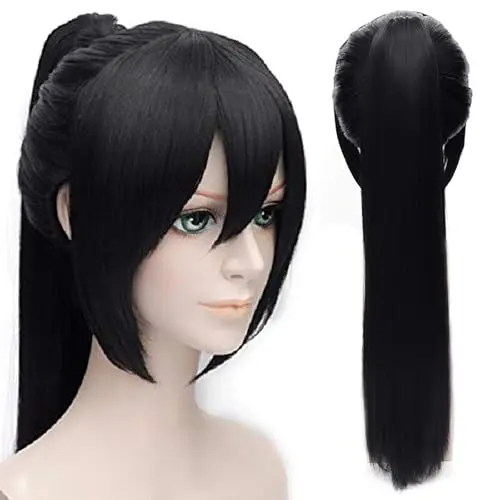 Probeauty black straight ponytail wig with bangs and clip-on ponytail