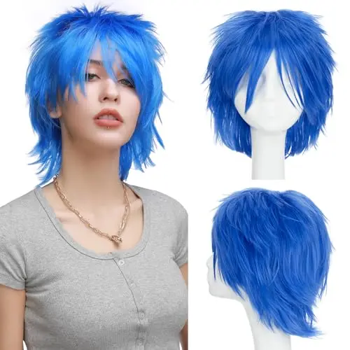 Dark blue spiky short wig with adjustable cap