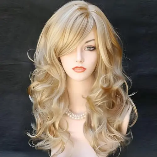 Long wavy blonde wig with highlights