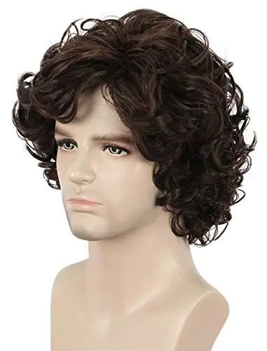 Yuehong short curly brown men's cosplay wig