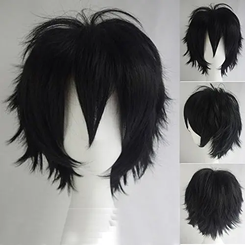 S-noilite short fluffy black anime boy wig