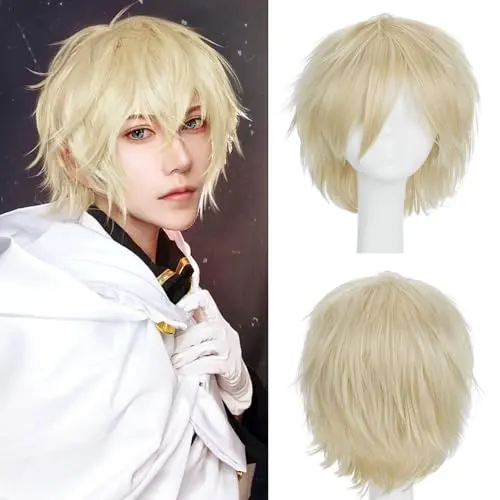 S-noilite short spiky heat-resistant linen blonde cosplay wig for men