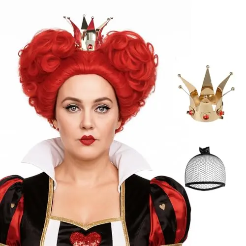 Probeauty red curly wig with crown