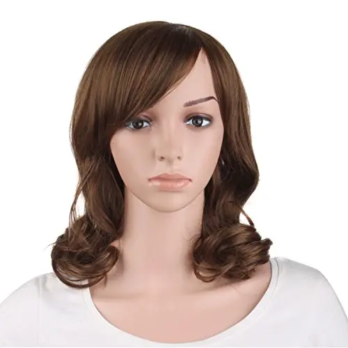 MapofBeauty 16 inch short curly side bangs medium cosplay wig in light brown