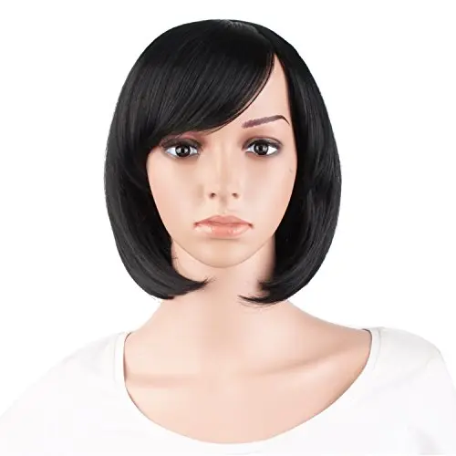 Black short straight bob wig with side bangs