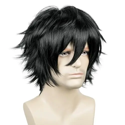 Aicos Short Spiky Layered Black Anime Cosplay Wig