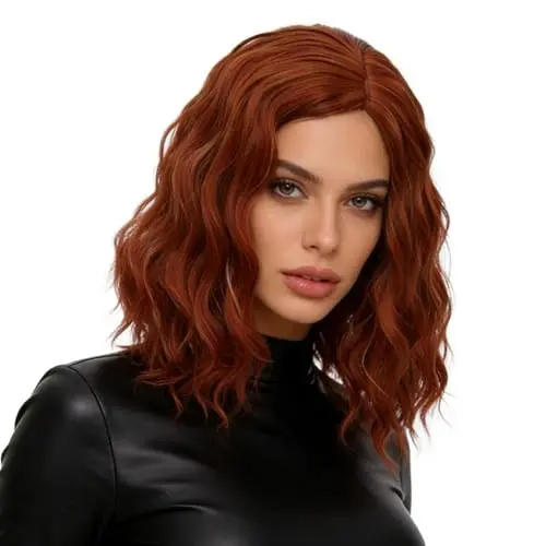 Orange curly bob wig with ginger red colour and free wig cap