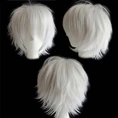 S-noilite short white spiky layered unisex cosplay wig