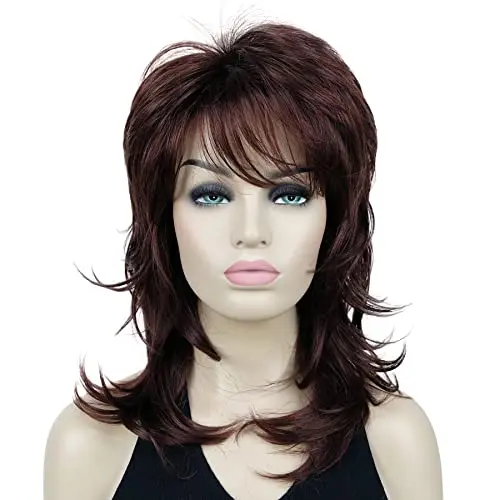 Lydell Long Soft Shaggy Layered Classic Cap Full in Dark Auburn