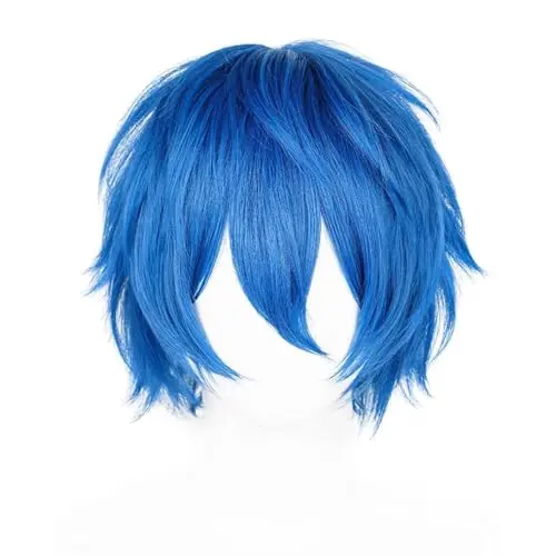 Aicos short layered fluffy blue costume wig