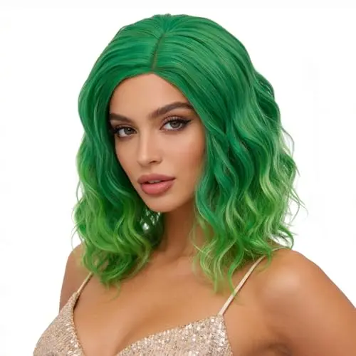 Aicos short curly bright green ombre wig
