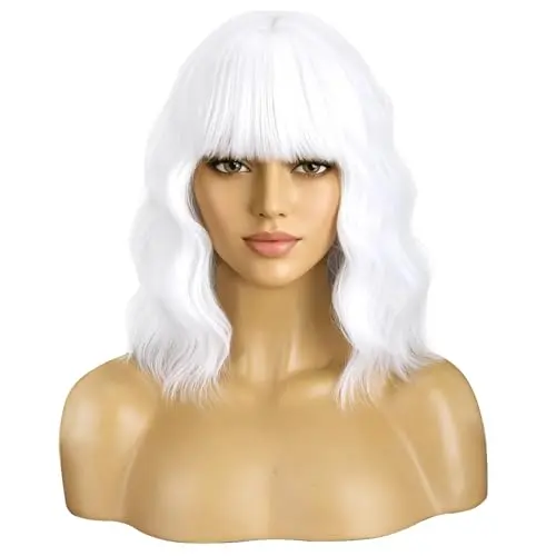 BERON short curly white wig with air bangs