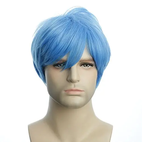 Karlery Men's Short Fluffy Straight Blue Unisex Hair Wig