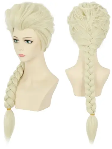Long white gold beige braided wig on mannequin for costume use