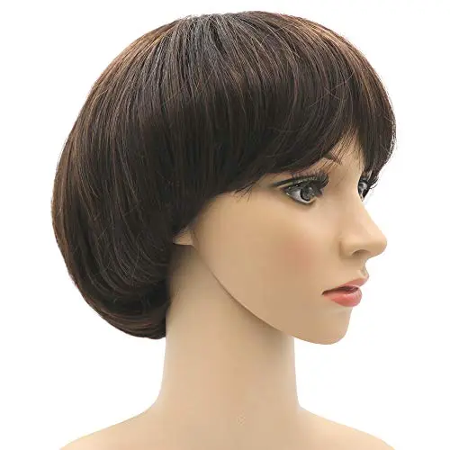 NEWPECK Brown Mushroom Bob Wig on a model