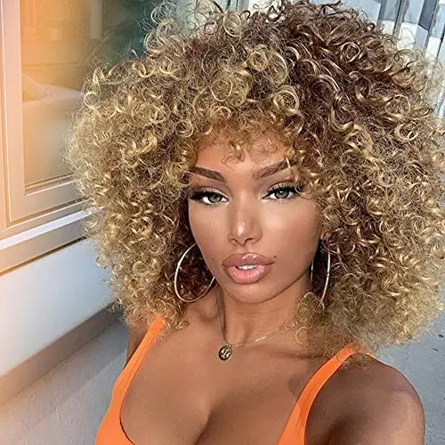 Blonde kinky curly afro wig with adjustable straps