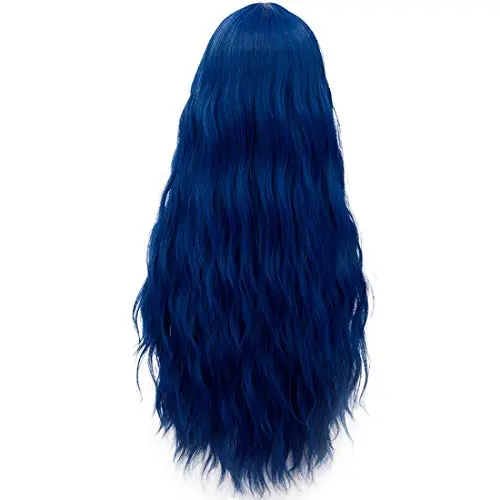 Probeauty royal blue long curly wig on a mannequin head