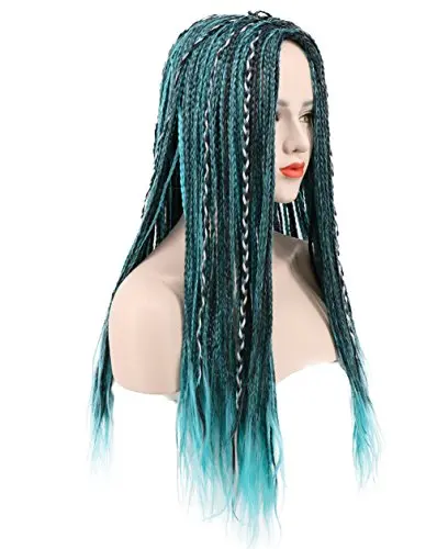 Karlery blue and black long braid wig on mannequin