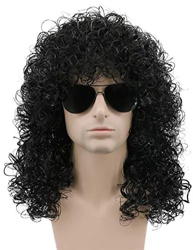 Karlery long curly black 70s afro wig