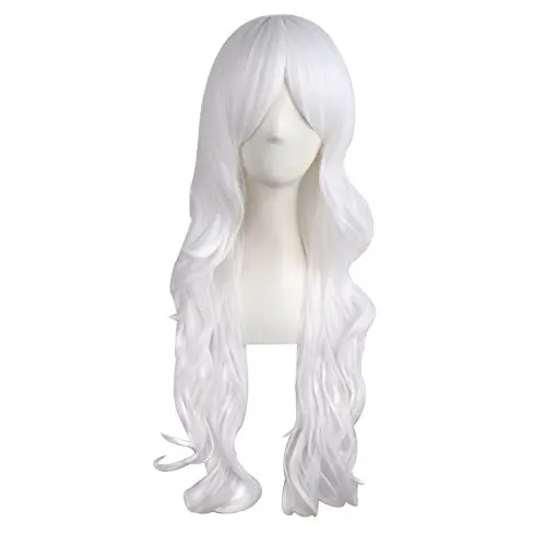 MapofBeauty long curly white wig with side bangs