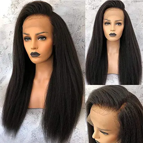Nobel Hair Italian kinky straight human hair wigs 360 lace frontal natural color 18 inch