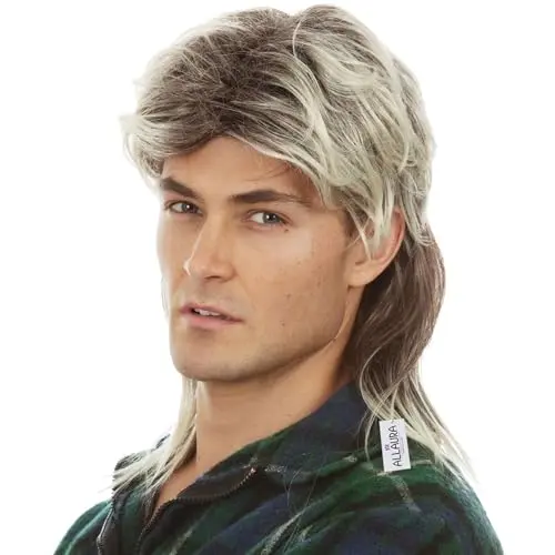 ALLAURA George Michael Blonde Mullet Wig on a man