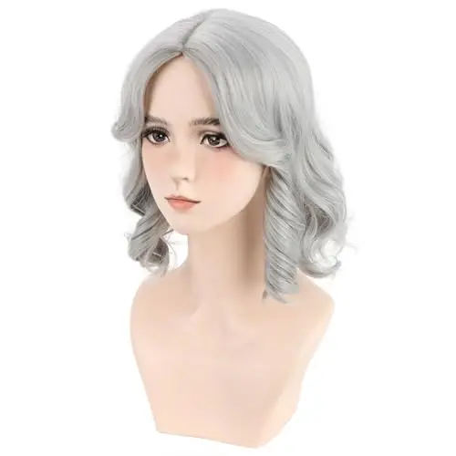 BERON silver white curly wavy bob wig