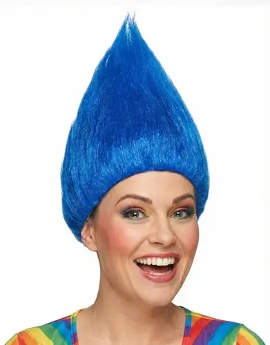 Cosplay.fm blue troll wig with hair standing straight up on male wearer