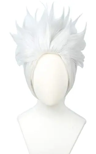 Silvery white straight layered cosplay wig with cap