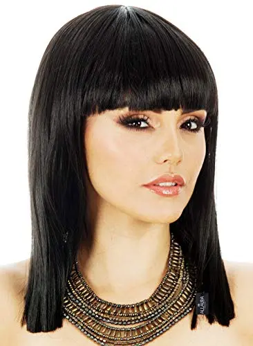 ALLAURA Black Cleopatra Bob Wig with Bangs